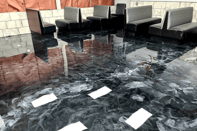 Floor coated in reflector epoxy