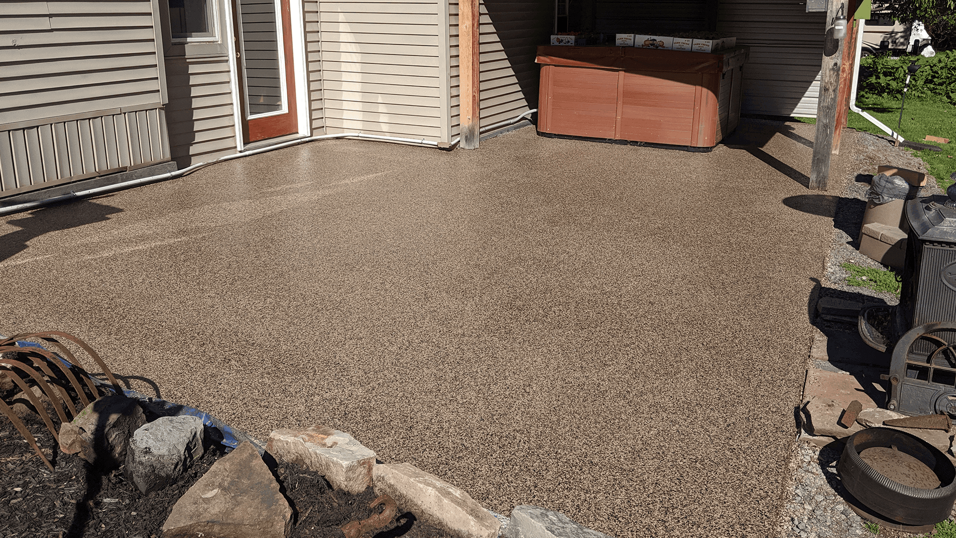 Patio floor coated in epoxy